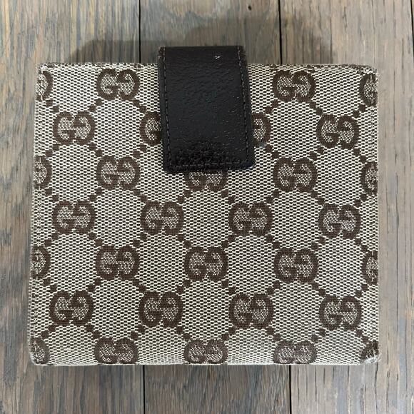 Gucci Eclipse GG Signature Logo Print Canvas & Leather Trifold Wallet Brown - Picture 2 of 16
